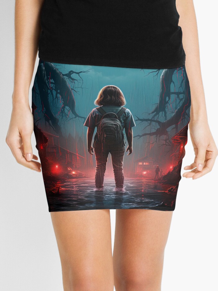 Thumbnail 1 of 4, Mini Skirt, Child Staring into Hell Vintage Movie Poster Stranger Things Fan Art designed and sold by sμ (smew).