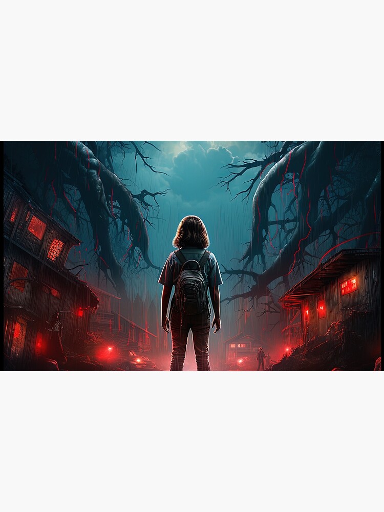 Thumbnail 6 of 6, Pet Bandana, Child Staring into Hell Vintage Movie Poster Stranger Things Fan Art designed and sold by sμ (smew).