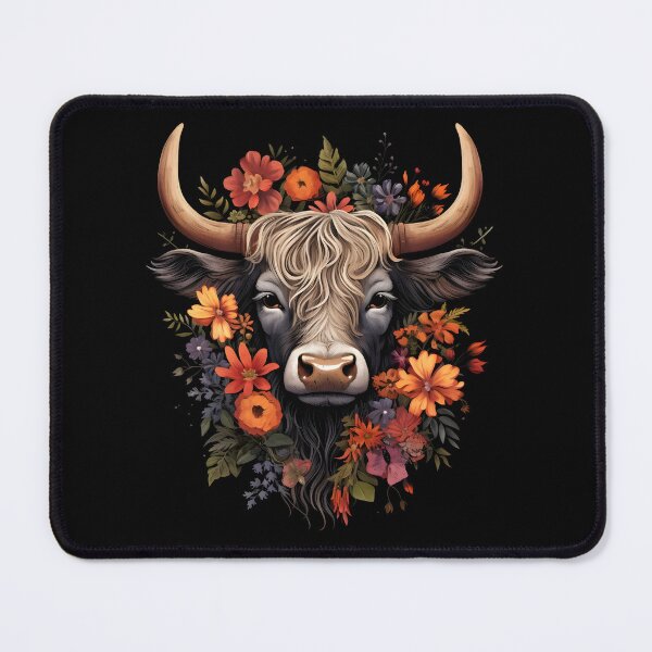 Item preview, Floral Highland Cow on Black Background designed and sold by JuliaPop.