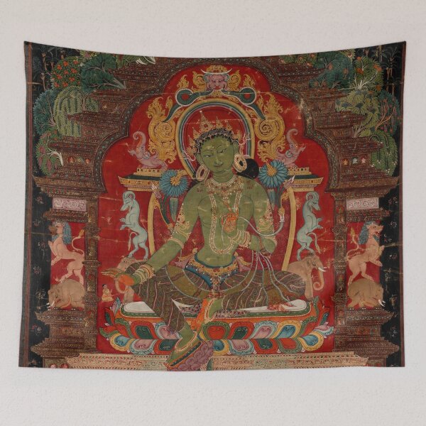 Item preview, Thangka Green Tara on Silk designed and sold by Mulan-Prints.