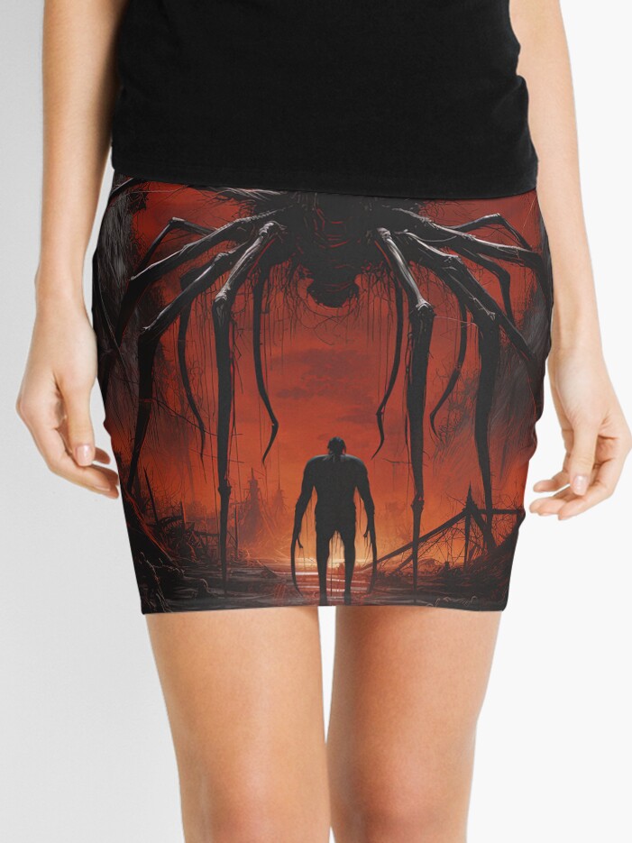 Thumbnail 1 of 4, Mini Skirt, Vintage Demogorgon Movie Poster Stranger Things Fan Art designed and sold by sμ (smew).