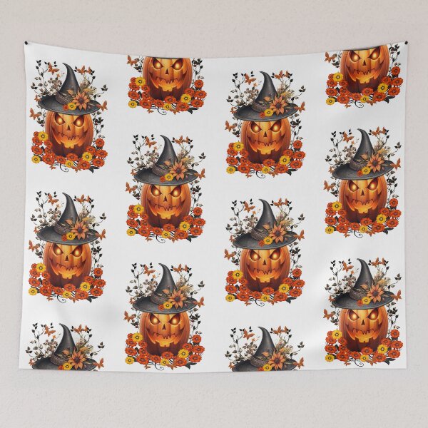 Item preview, Pumpkin Wearing Witches Hat with Flowers and Butterflies designed and sold by LoneAngel.