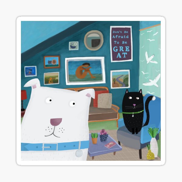 Dog And Cat, Family Pets Illustrated By Artist Carla Daly Sticker