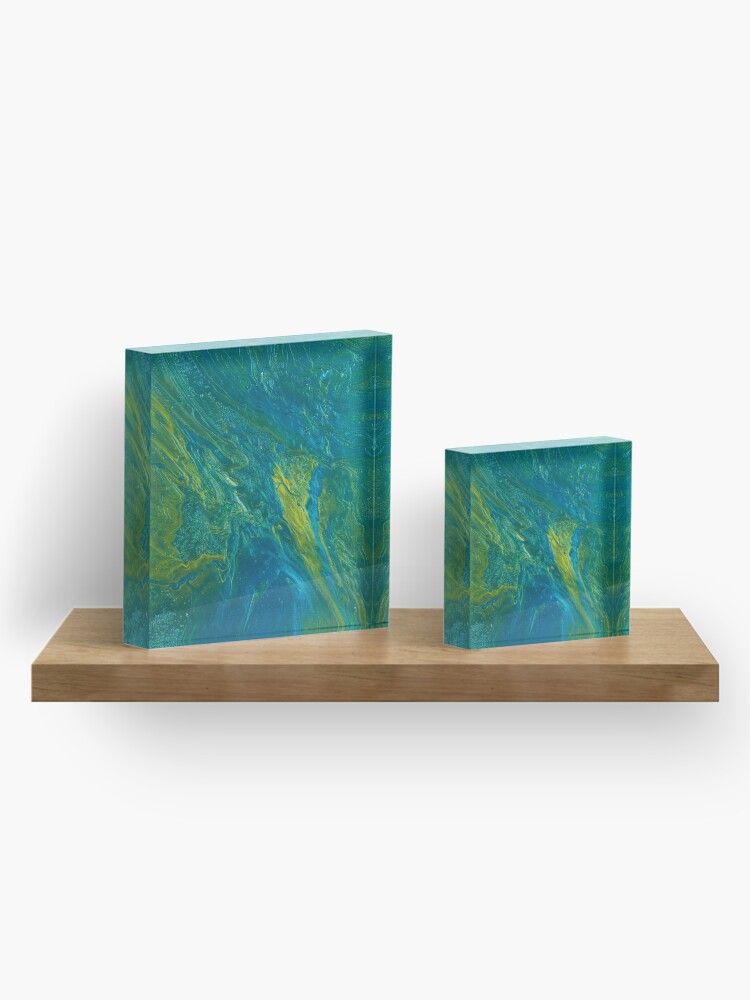Alternate view of Green & Teal Abstract Acrylic Block