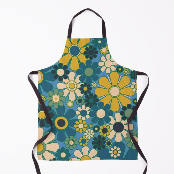 Item preview, Retro Garden Flowers 60s 70s Aesthetic Floral Pattern Blue Green Mustard designed and sold by kierkegaard.