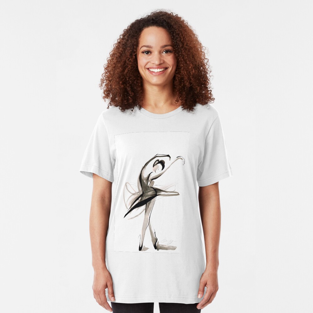 Expressive Watercolor Dance Drawing Slim Fit T-Shirt