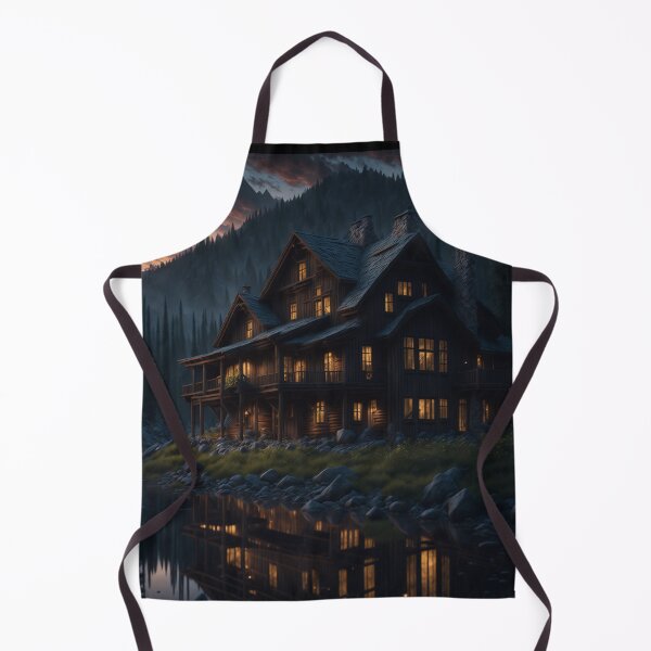 Item preview, Wooden house among the mountains at sunset designed and sold by ArtCraftLab.