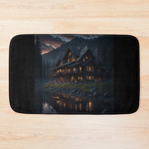 Item preview, Wooden house among the mountains at sunset designed and sold by ArtCraftLab.