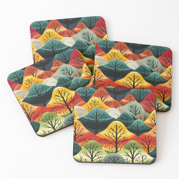 Item preview, Colorful fantasy pattern black yellow orange green blue ornaments trees forest autumn designed and sold by G-M-Designs.