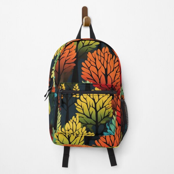 Item preview, Colorful fantasy pattern black yellow orange green blue ornaments trees forest autumn designed and sold by G-M-Designs.