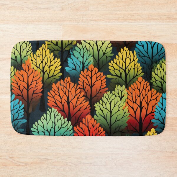 Item preview, Colorful fantasy pattern black yellow orange green blue ornaments trees forest autumn designed and sold by G-M-Designs.