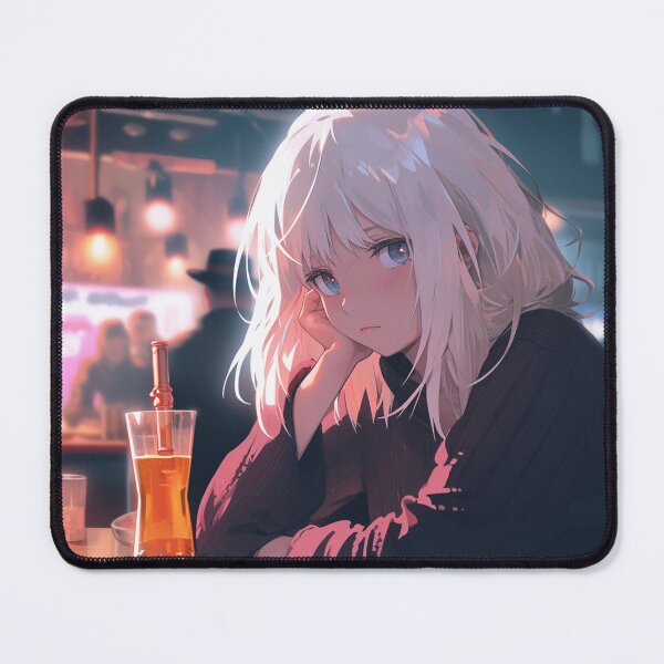 Item preview, White Haired Anime Girl At A Bar designed and sold by AerinDigital.
