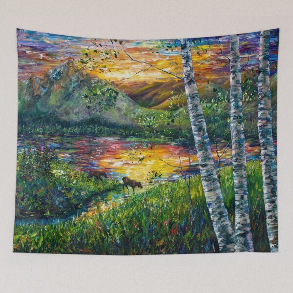 Item preview, Sleeping Meadow - Colorado Moose Crossing Palette Knife Impasto designed and sold by Rocky Mountain Artistry.