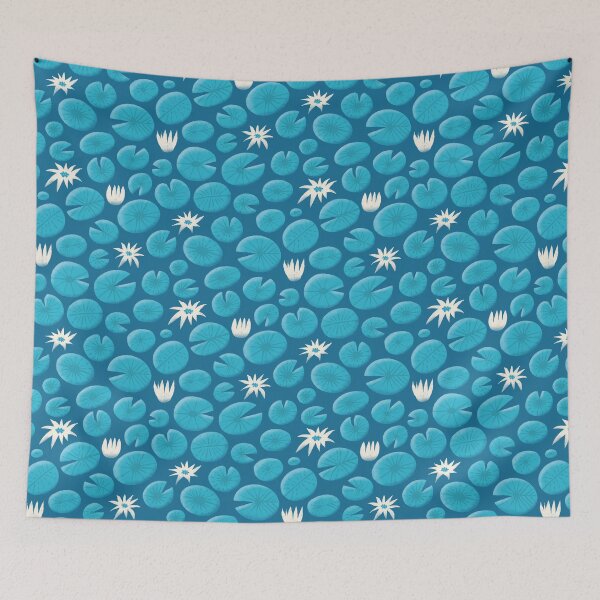 Item preview, Blue pond with white water lilies | repeat pattern designed and sold by colorofmagic.