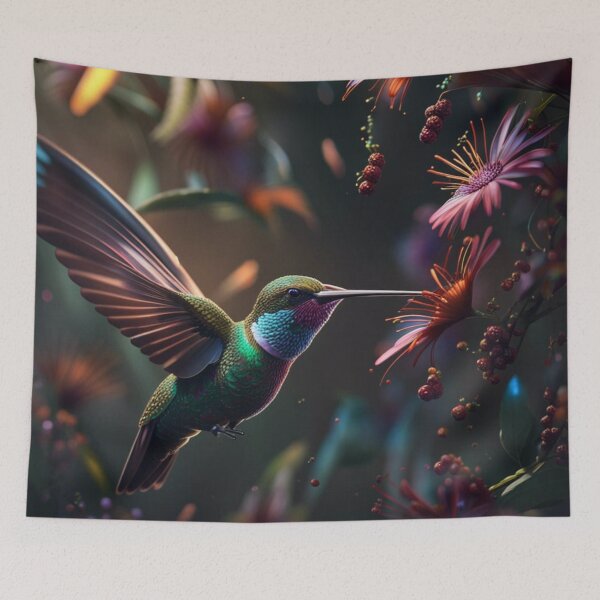 Aperçu de l'œuvre Garden's Grace : colibri gorgées de nectar créée et vendue par Itsapizzart.