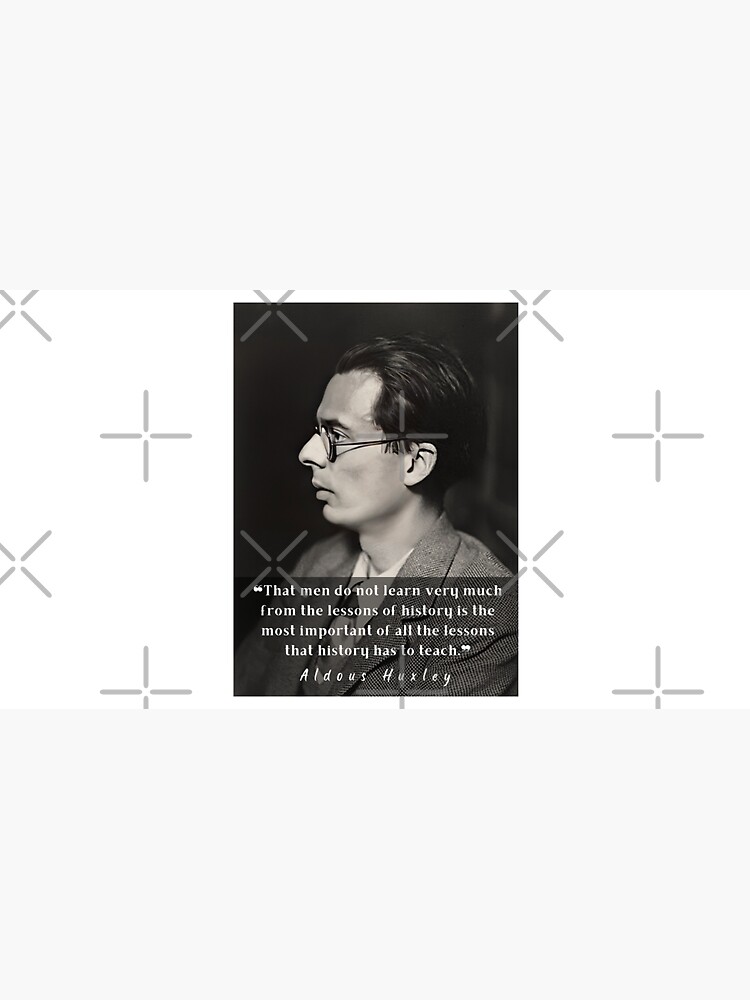 Thumbnail 6 of 6, Bucket Hat, Aldous Leonard Huxley portrait and quote about history: That men do not learn very much from the lessons of history... designed and sold by artbleed.