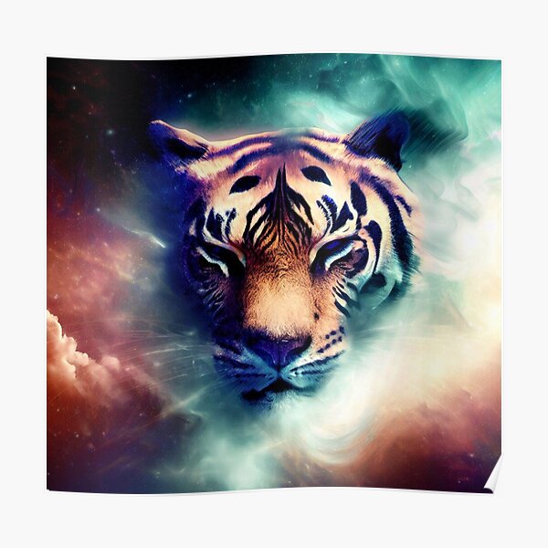 Colorful Cosmic Galaxy Rainbow White Tiger Fantasy Art Tote 