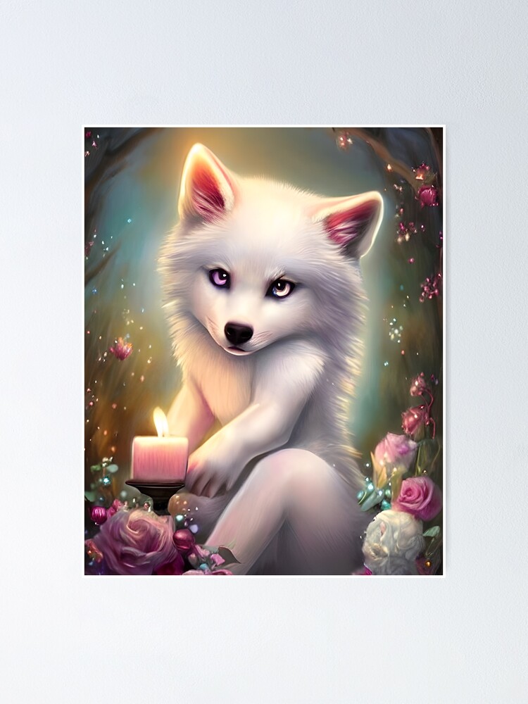 Petit loup blanc en peluche mignon et adorable · Creative Fabrica