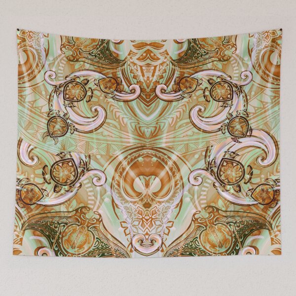Item preview, Vintage Tribal Manta Ray And Honu Tapa Colored Ocean Spray Watercolor designed and sold by sunnthreads.