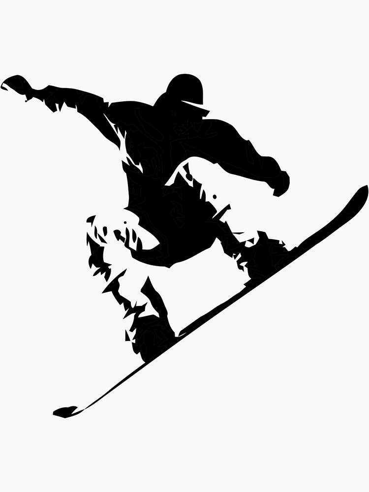 "Snowboarding Black on White Abstract Snow Boarder" Sticker for Sale by