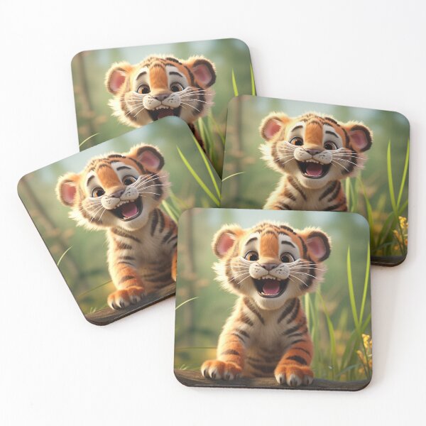 Item preview, Happy Baby Tiger cartoon in the jungle designed and sold by CardsandCanvas.