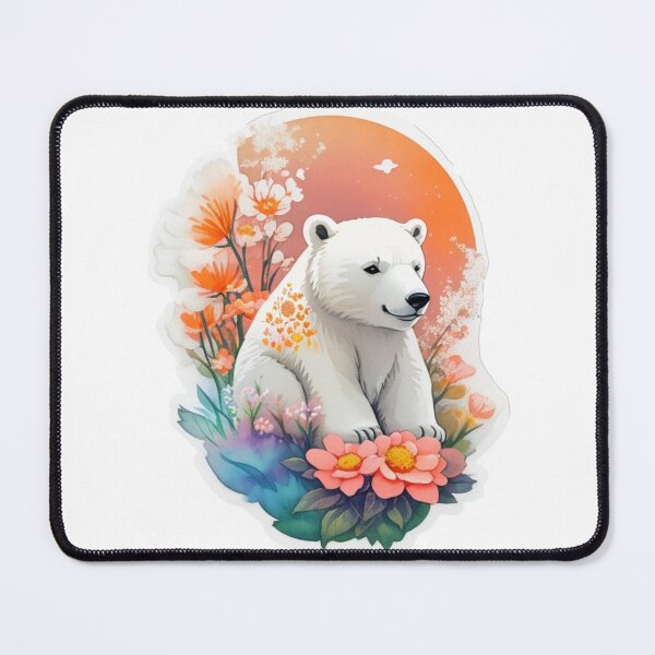 Item preview, Lovely Baby Polar Bear with Watercolor Flowers at night designed and sold by YourNameMatters.
