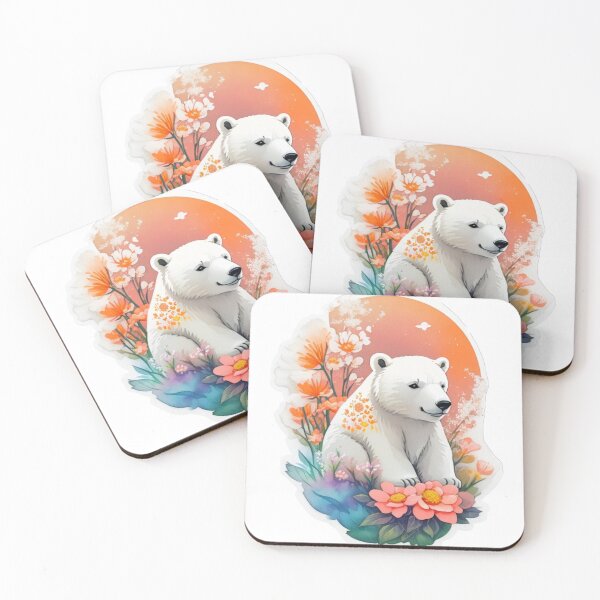 Item preview, Lovely Baby Polar Bear with Watercolor Flowers at night designed and sold by YourNameMatters.
