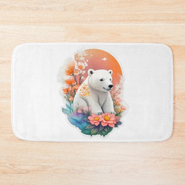 Item preview, Lovely Baby Polar Bear with Watercolor Flowers at night designed and sold by YourNameMatters.