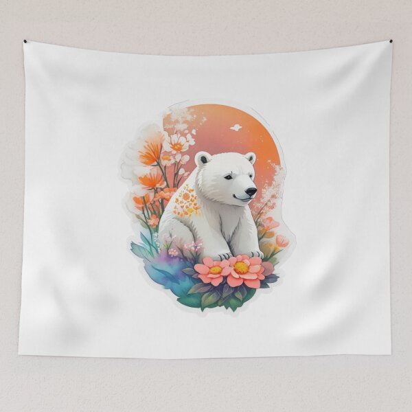 Item preview, Lovely Baby Polar Bear with Watercolor Flowers at night designed and sold by YourNameMatters.