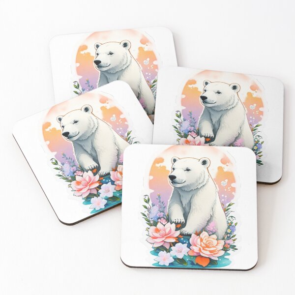 Item preview, Charming Polar Bear with Watercolor Flowers at night designed and sold by YourNameMatters.