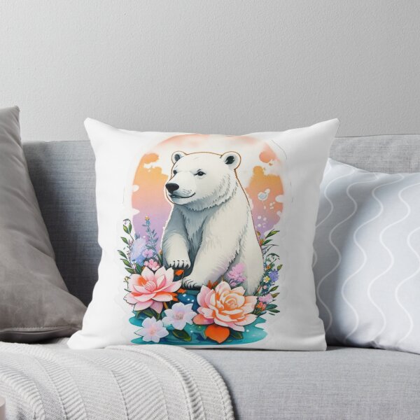 Item preview, Charming Polar Bear with Watercolor Flowers at night designed and sold by YourNameMatters.