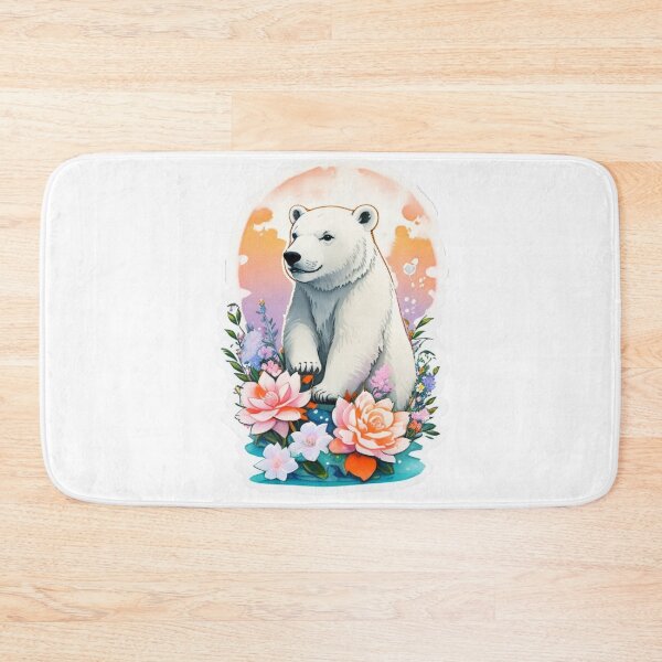 Item preview, Charming Polar Bear with Watercolor Flowers at night designed and sold by YourNameMatters.