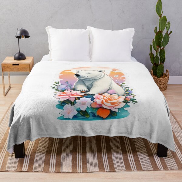 Item preview, Charming Polar Bear with Watercolor Flowers at night designed and sold by YourNameMatters.