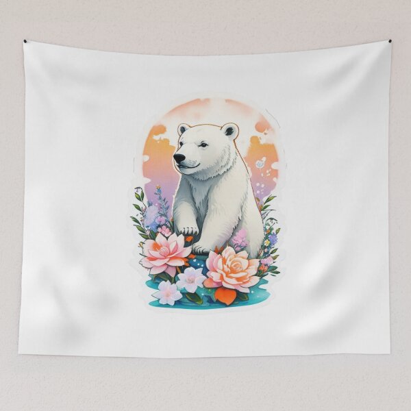 Item preview, Charming Polar Bear with Watercolor Flowers at night designed and sold by YourNameMatters.