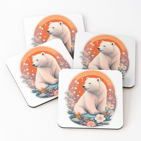 Item preview, Charming Polar Bear with Watercolor Flowers at night designed and sold by YourNameMatters.