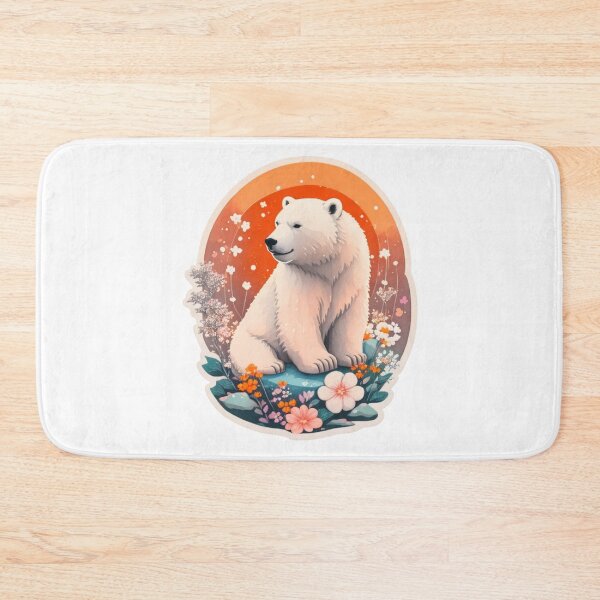 Item preview, Charming Polar Bear with Watercolor Flowers at night designed and sold by YourNameMatters.