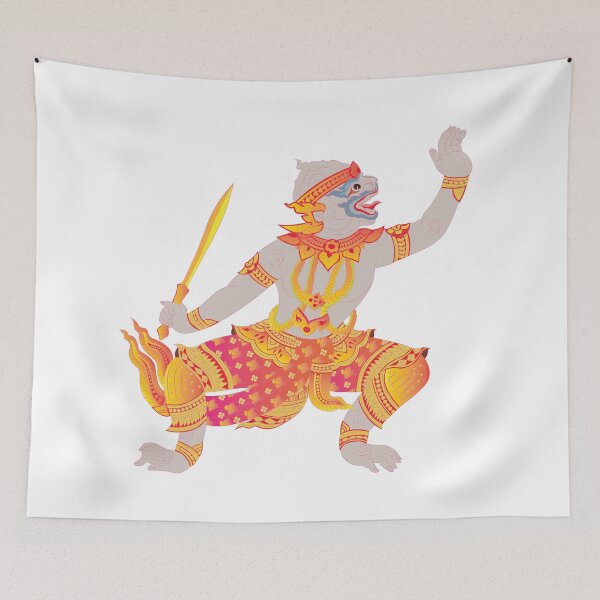 Item preview, Hanuman holding a sword, Wall painting, Monkey, King of Monkeys, Modern Thai Art, Thai literature, Souvenir, Amazing Thailand designed and sold by Kasalongdesign.