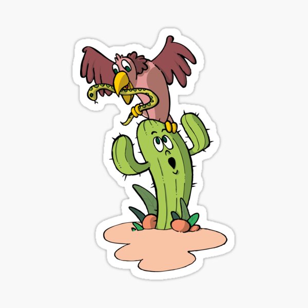 Cactus with an eagle and a pink snake Sticker