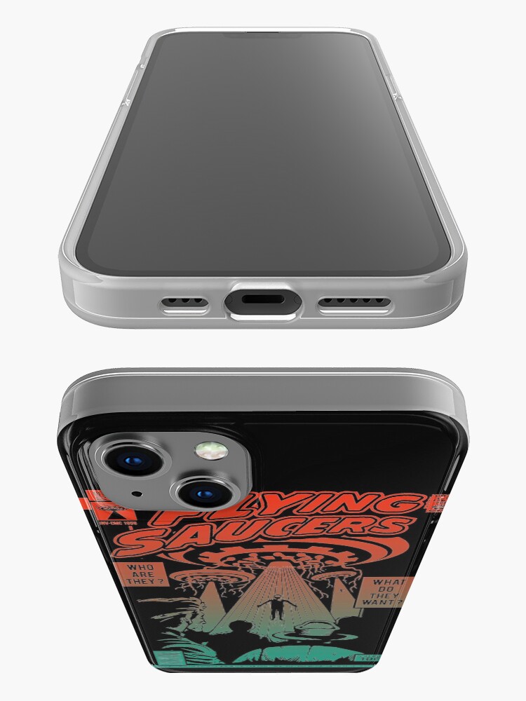 Alternate view of Flying Saucer UFO Aliens Area 51 Space Comic Book Vintage Retro iPhone Case