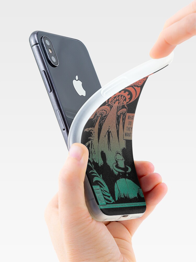 Alternate view of Flying Saucer UFO Aliens Area 51 Space Comic Book Vintage Retro iPhone Case