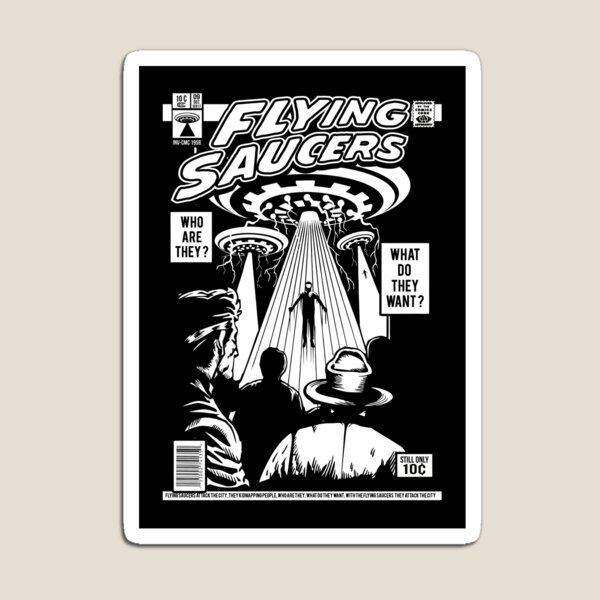 Flying Saucer UFO Aliens Area 51 Space Comic Book Vintage Retro Magnet