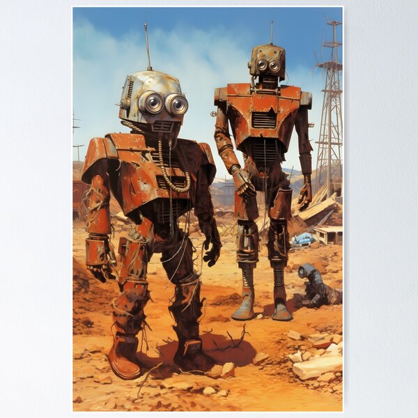 Item preview, Two Rusty Robots Against a Deserted Post-apocalyptic Ruins designed and sold by Je-we.