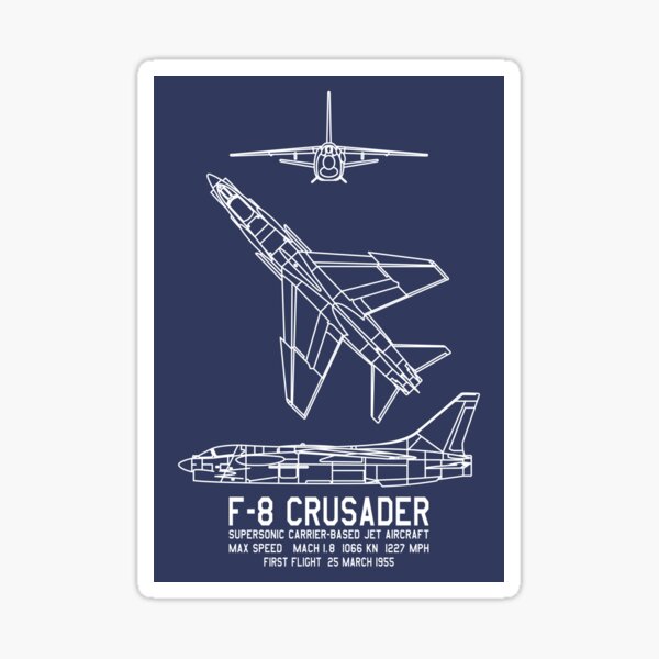 F-8 Crusader American Plane Blueprints Infographic Sticker