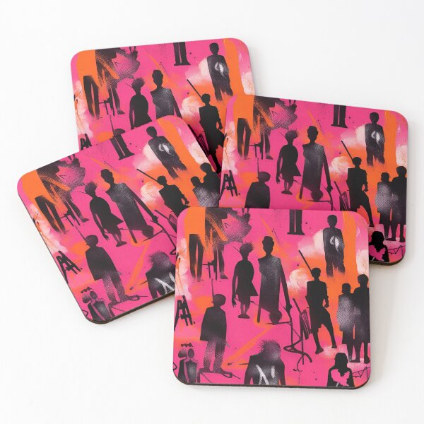 Item preview, Black Silhouettes on a pink and orange background - grungy and graffiti like designed and sold by SirenSeventyOne.