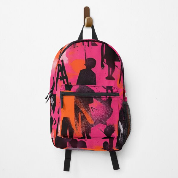 Item preview, Black Silhouettes on a pink and orange background - grungy and graffiti like designed and sold by SirenSeventyOne.