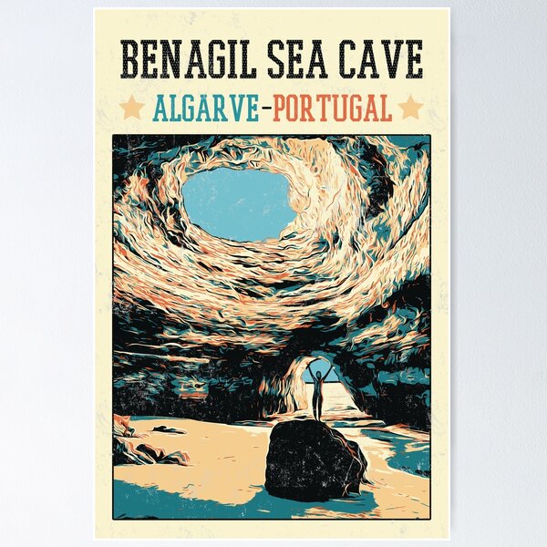 Item preview, Benagil Sea Cave Landscape Illustration | Algarve Coastal Art designed and sold by Lemomo-artworks.