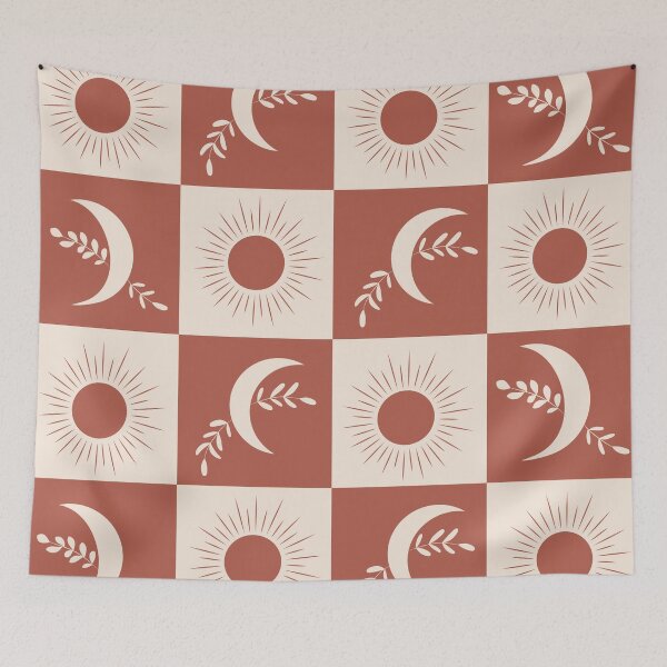 Item preview, Checkered Terracotta Sun and Boho Moon Pattern  designed and sold by Yasminepatterns .