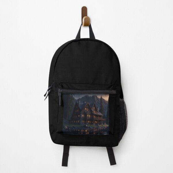 Item preview, Wooden house among the mountains at sunset designed and sold by ArtCraftLab.