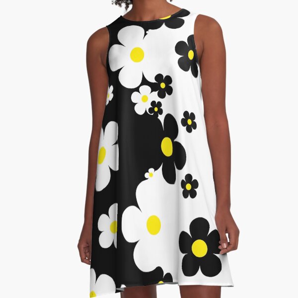 Item preview, 60's Retro Pop Small Flowers in Black, White and Yellow designed and sold by MellowCat.