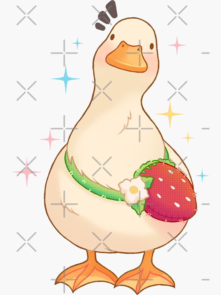 Imagen 3 de 3, Pegatina con la obra pato con bolsa de fresa, diseñada y vendida por CuteBlueArt.